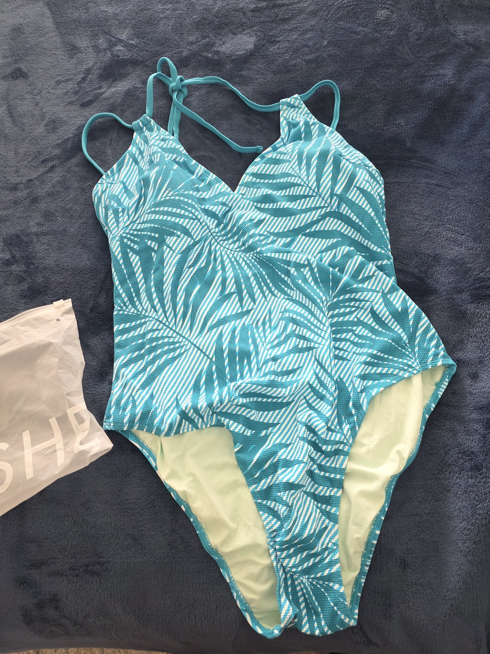 Cupshe Teal Tropical Leaf One-Piece Swimsuit